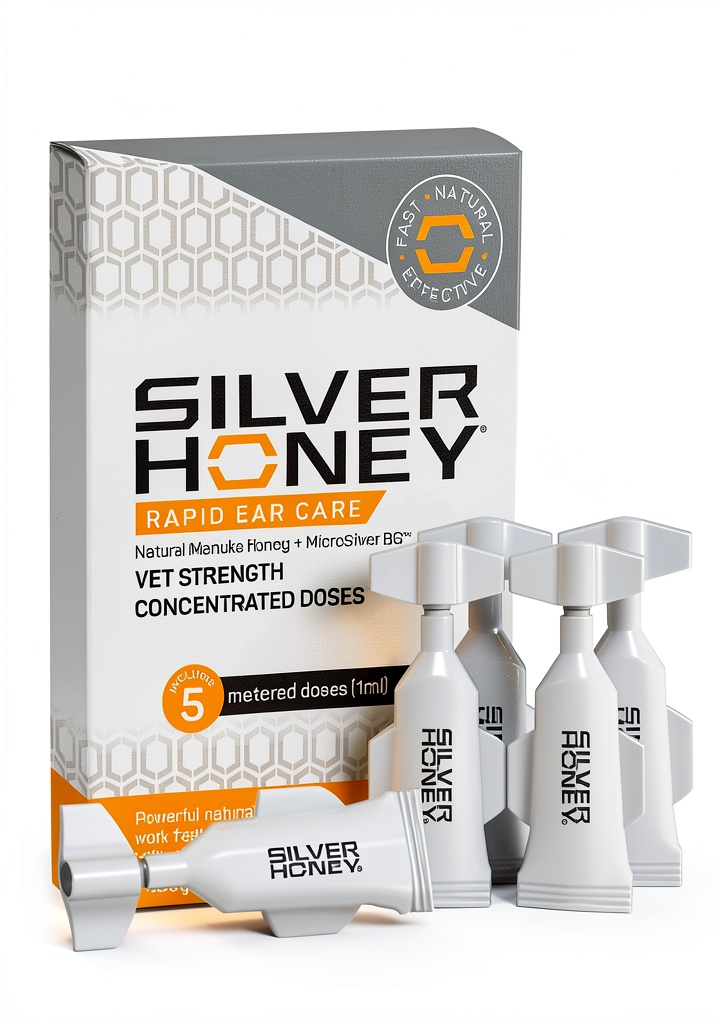 Silver Honey Ear Drops bottle with dropper on a clean surface