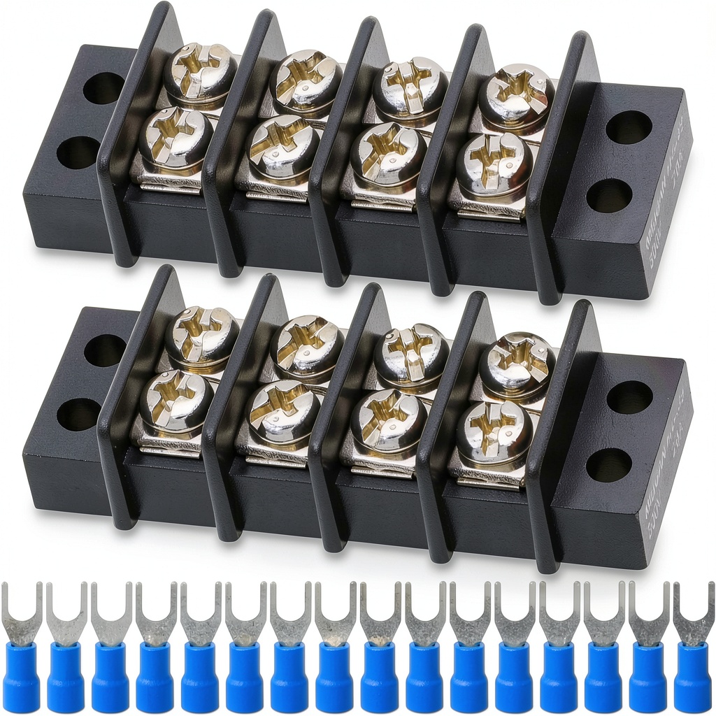 GUBCUB terminal block kit with screw terminals and fork connectors displayed on a workbench