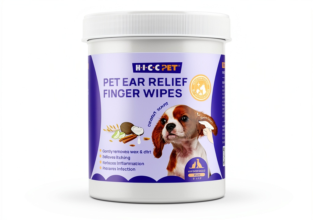 HICC PET dog ear wipes in use on a dog's ear