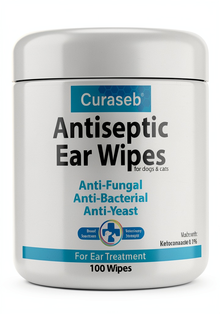 Curaseb ear wipes in use on a dog's ear